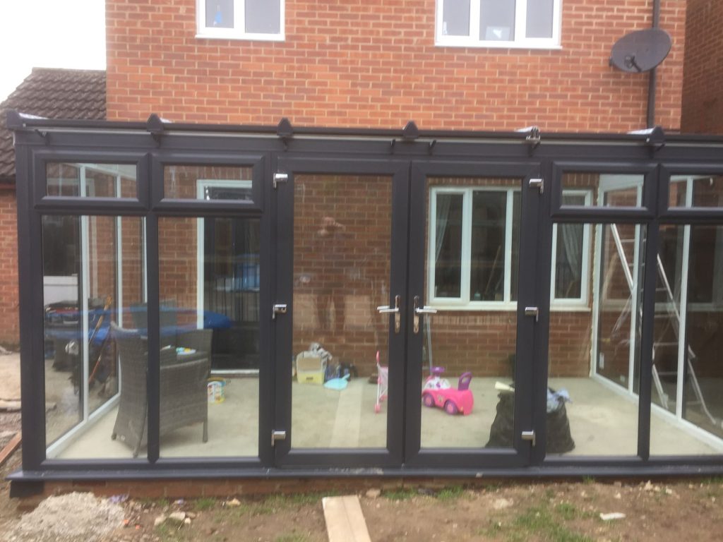 Back garden conservatory being constructed